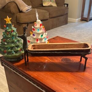 Holiday Ceramic Christmas Tree Set with Reindeer Tray